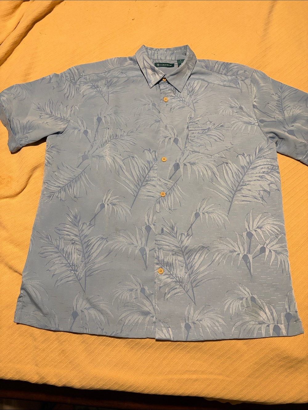 Cubavera Light Blue Palm-Print Short Sleeve Button-Up